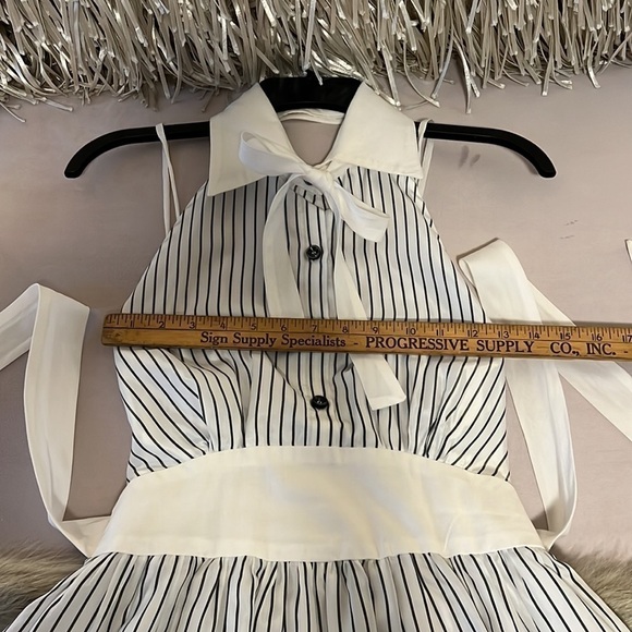 SEA NEW YORK White Gray Stripped 2 Dress Cotton Halter Bow Tie Collar Backless - Picture 11 of 17
